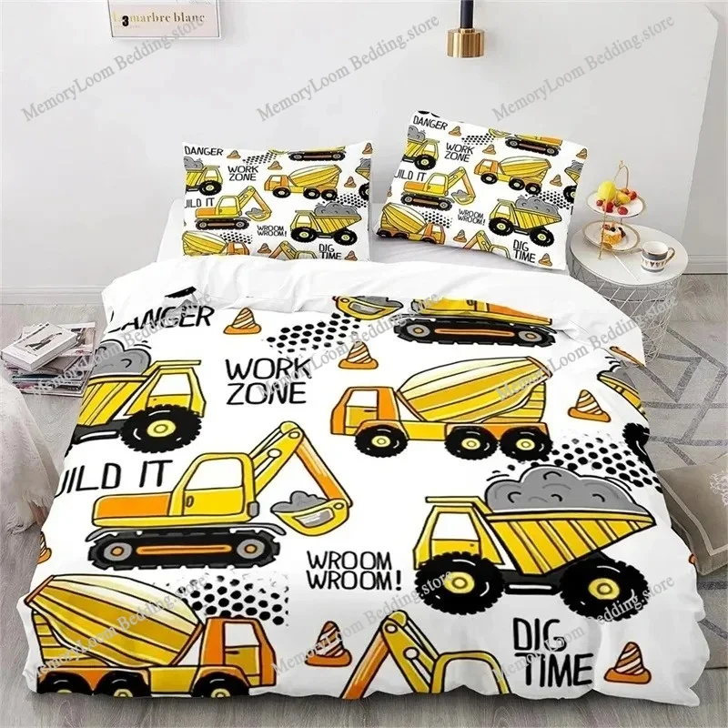 

Engineering Vehicle Excavator Duvet Cover Set King Queen Full Size Polyester Bedding Set For Kids Boys Girls Comforter Cover