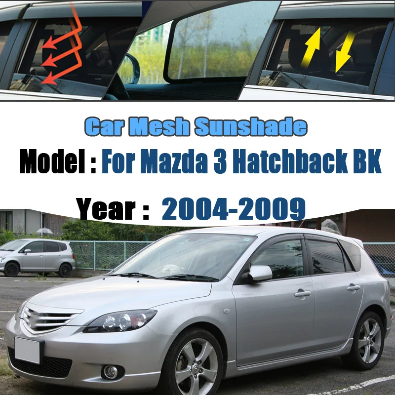 For Mazda 3 Hatchback BK 2004–2009 Car Mesh Shades Window Sunshade Sunscreen Privacy Curtain Sun Visor Mosquito Auto Accessories