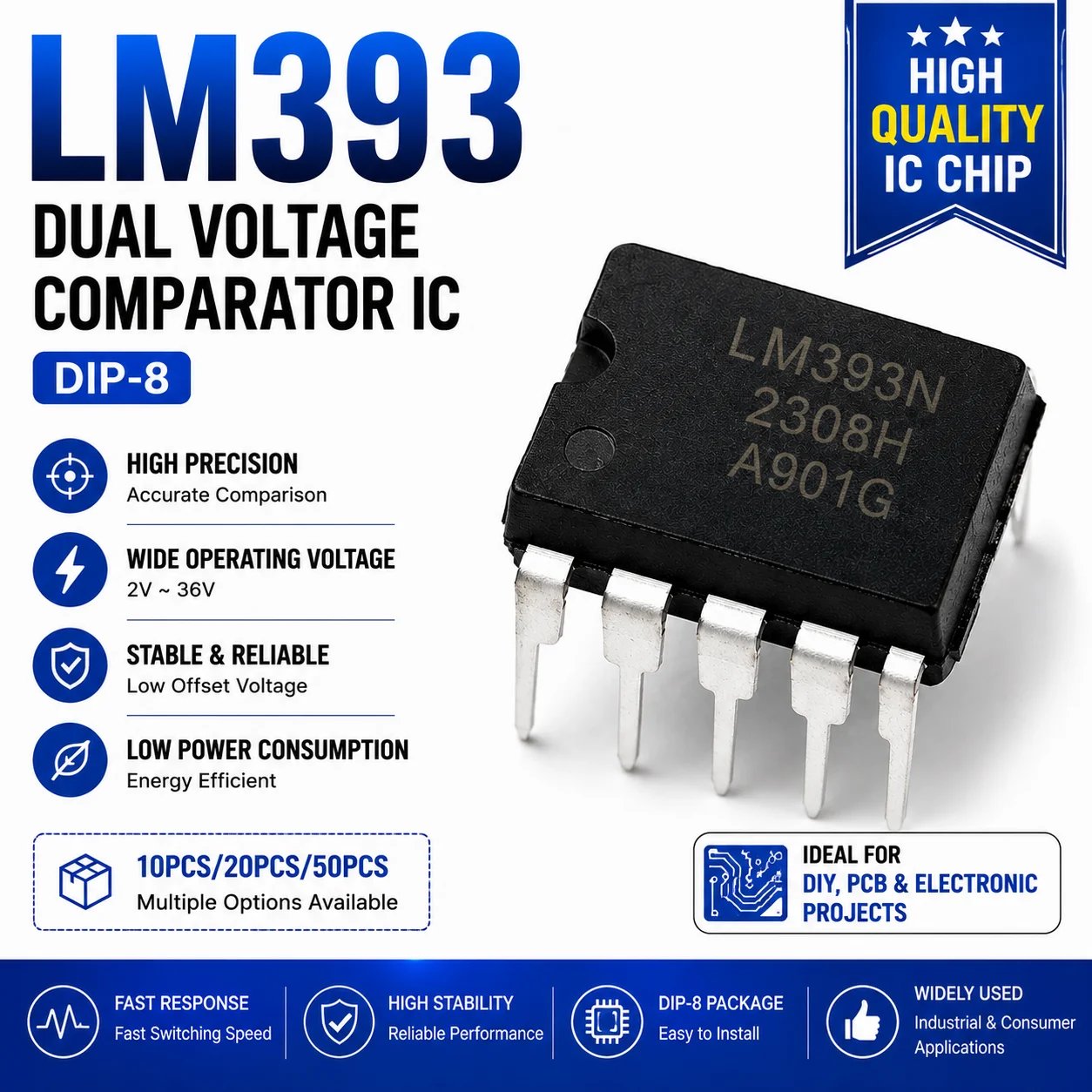 10/30/50PCS LM393 LM393DR SOP‑8 SMD Chip Dual Voltage Comparator IC Chip Low Power Electronic Components