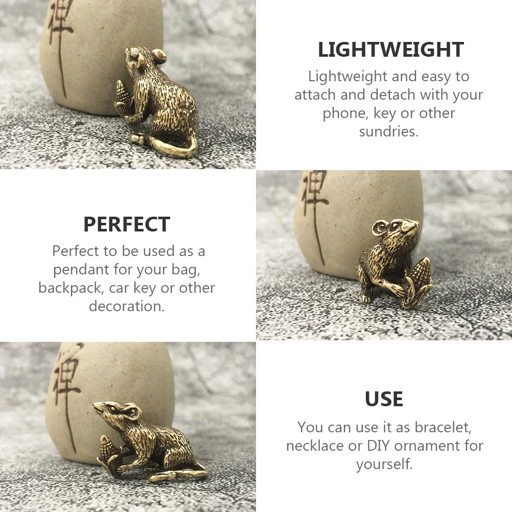 Colgante de ratón de latón, llavero creativo de rata, bolso colgante, mochila de coche, adorno, joyería elegante duradera, collar de ratón colgante, 2 uds.