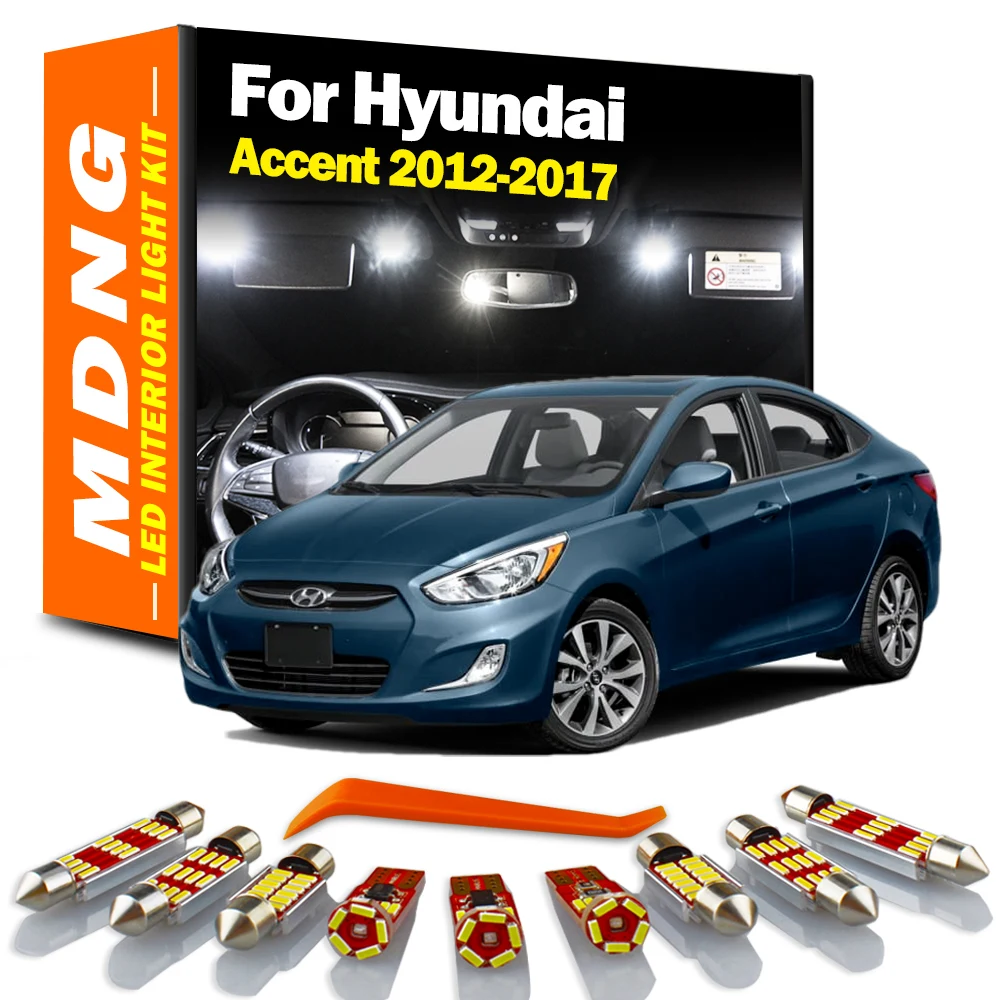 MDNG 10Pcs Car Led Interior Light Kit For Hyundai Accent 2012 2013 2014 2015 2016 2017 Map Reading Trunk Dome License Plate Lamp