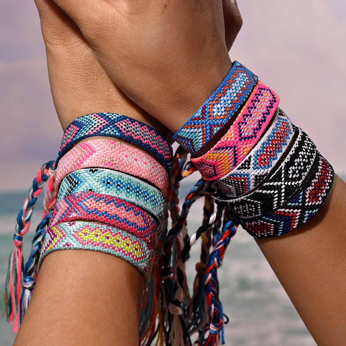 10Pcs/Lot Friendship Bracelet for Women And Men Summer Beach Bohemian Weave Free Charm Bracelets for Girl image 2