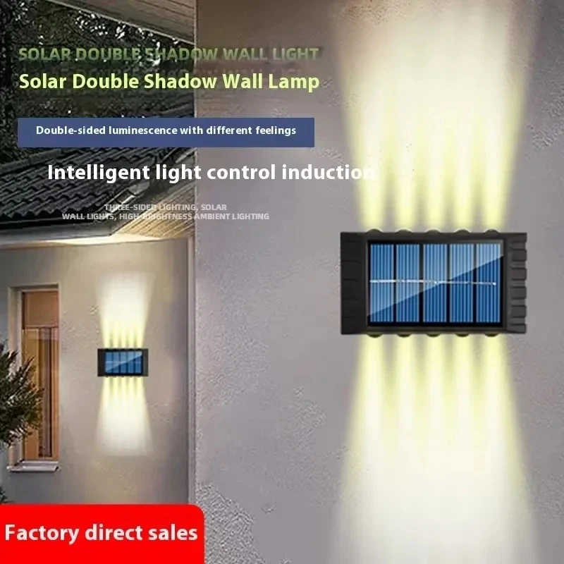 Lámpara Solar de pared de 4/6/8/10LED, decoración de calle para patio, luz impermeable para exteriores, iluminación luminosa arriba y abajo, lámpara de paisaje de jardín