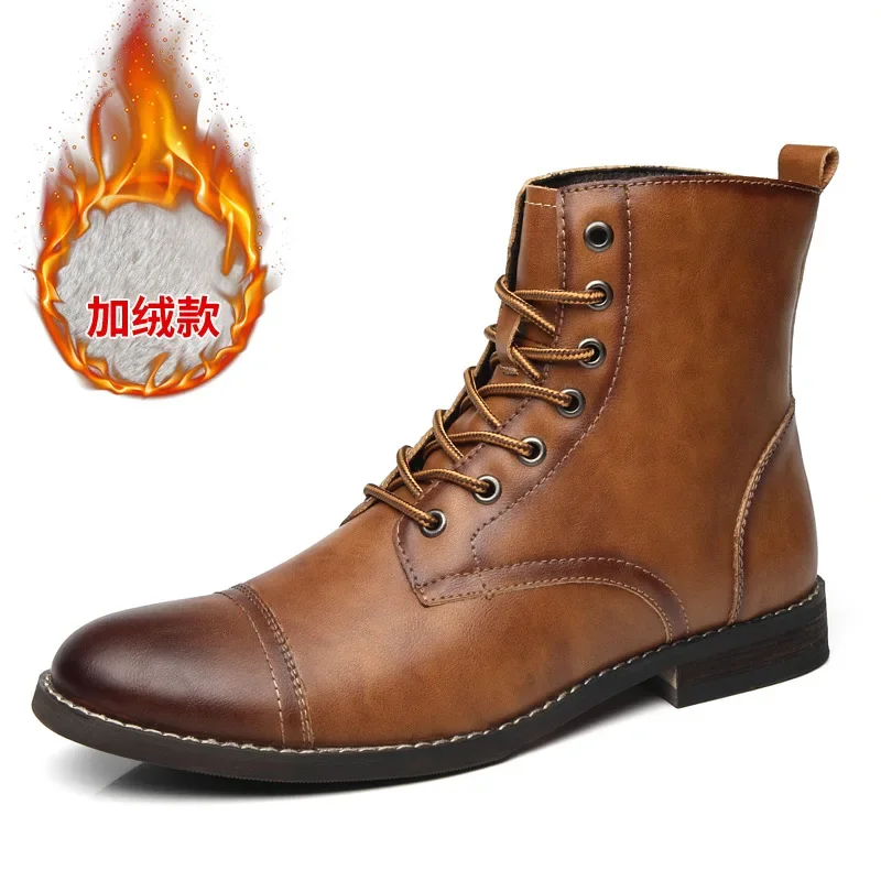 Winter Hand Sewn Genuine Leather Men's Boots Men's Casual Leather Shoes Outdoor Snow Boots