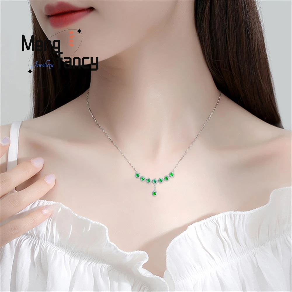 High-grade Natural A-goods Jadeite Yang Green Egg Pendant S925 Silver Inlaid With Exquisite Elegant Fashion Jewelry Holiday Gift