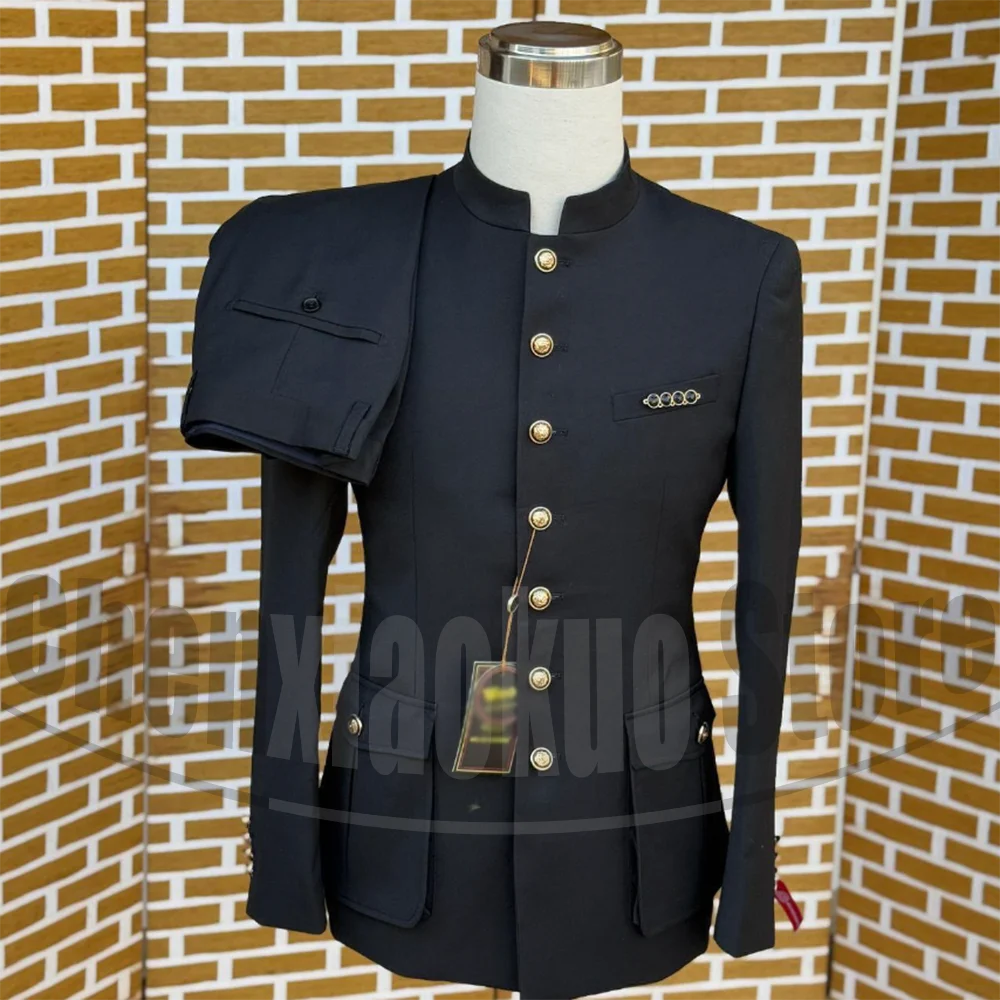 

Men's Mandarin Collar Suit Set with Single Breasted Slim Fit Formal Wear for Wedding Business Party Elegant Suits 2 Piece