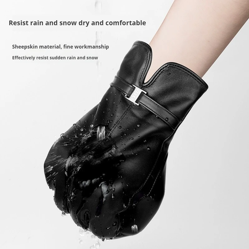 Touch screen sheepskin warm gloves Ladies fashion winter outdoor cycling driving business leather gloves plus fleece