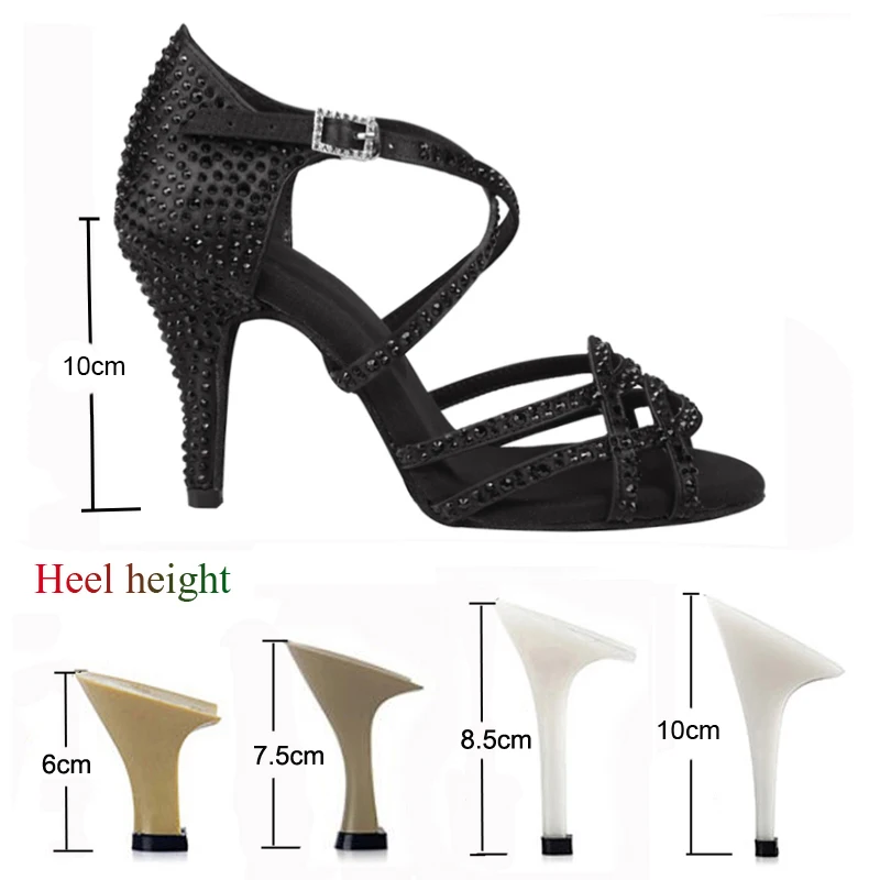 Latin Dance Shoes Salsa Tango Ballroom Party Heeled Women's Shoes Rhinestone Black Girls Summer Sandals Outdoor