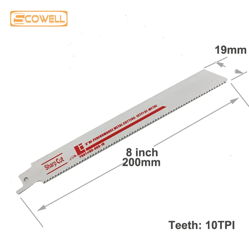 Confezione da 5 lame per seghe alternative bimetalliche HSS 8 "pollici 10TPI Sabre lama per sega legno con chiodi taglio di metalli strumenti fai da te lama per seghetto alternativo
