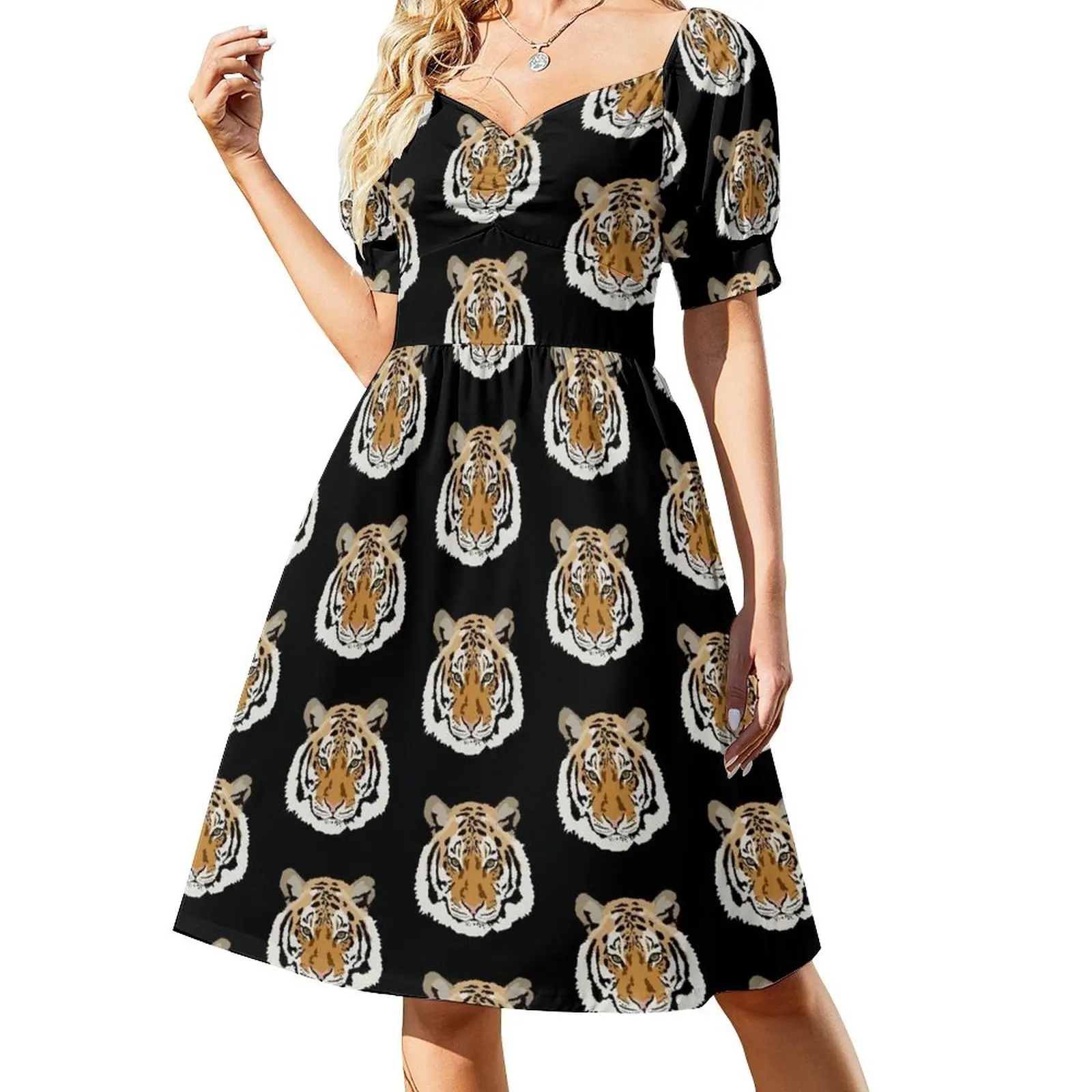 

Tiger Pattern Sleeveless Dress women's elegant loose dresses loose summer dress Evening gown