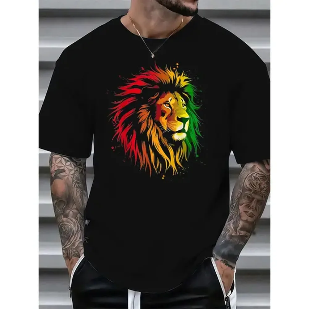 Men's Rasta Lion Christian Graphic T-Shirt, Casual Short Sleeve Crewneck in Ultra-Soft and Breathable 100% Cotton, Tshirt, Shortsleeve, Menswear, Top, Lifelong Vibrancy Print, Round Neck