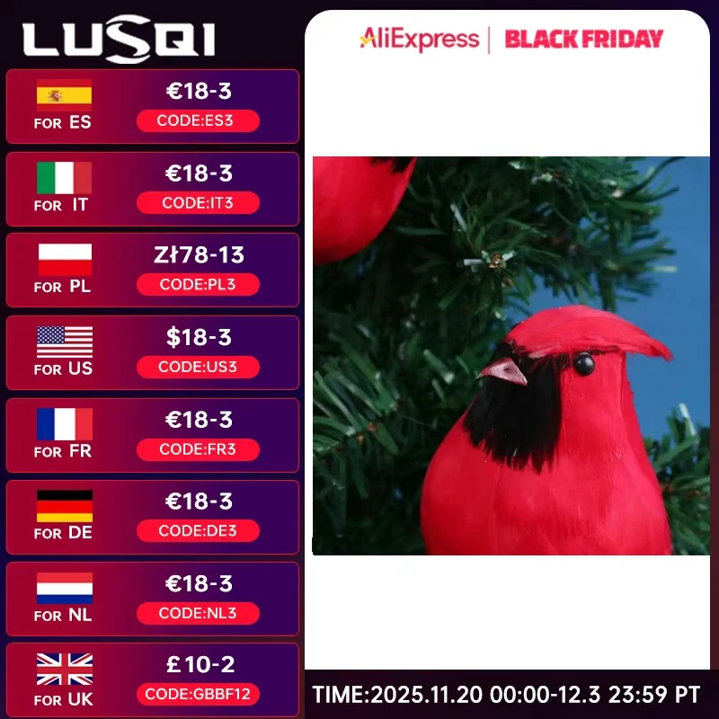 

LUSQI 8PCS Artificial Red Birds Ornament Clips Handmade Fake Birds Crafts Feathered Birds For Christmas Tree Decoration