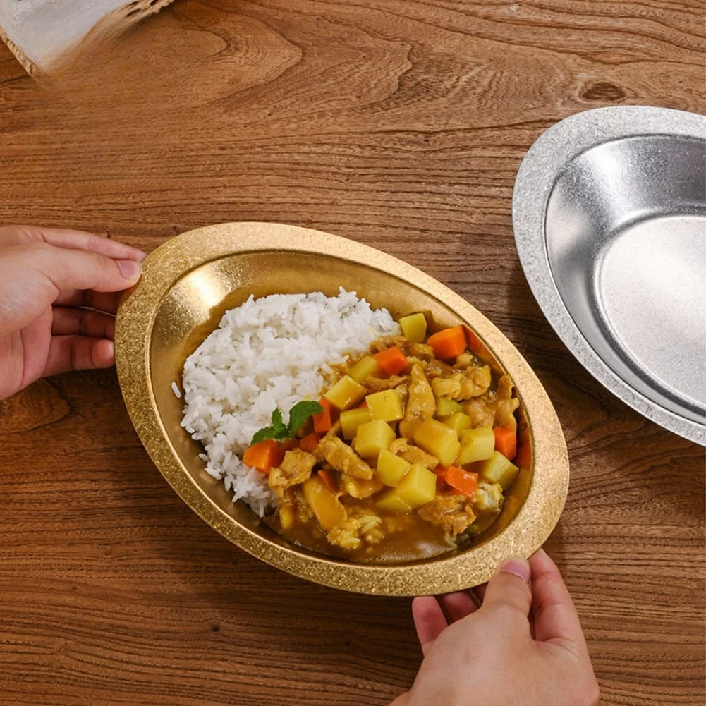 1Pc Vintage Boat Shaped Stainless Steel Plate Creative Serving Dish For Curry Salad Snacks Easy Clean Dinnerware