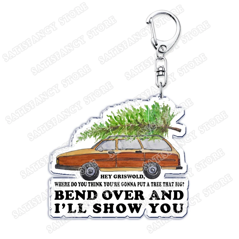 Merry Christmas Car Tree Keychain for Accessories Festive Santa Bend Over and I'll Show You Keyring Jewelry Friends Family Gifts