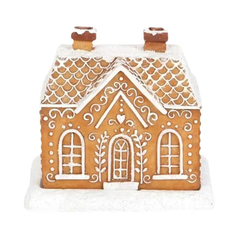 1pc Log Cabin Incense Burner Handmade Gingerbread House Resin Christmas Village House Holiday Tabletop Decorations For Home