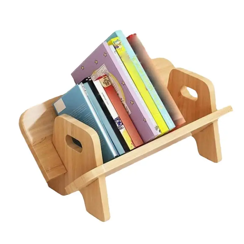 

Desktop Bookshelf Wood Book Organizer Tabletop Tilting Bookcase Smooth Display Shelf Book Rack Small Counter Bookcase For