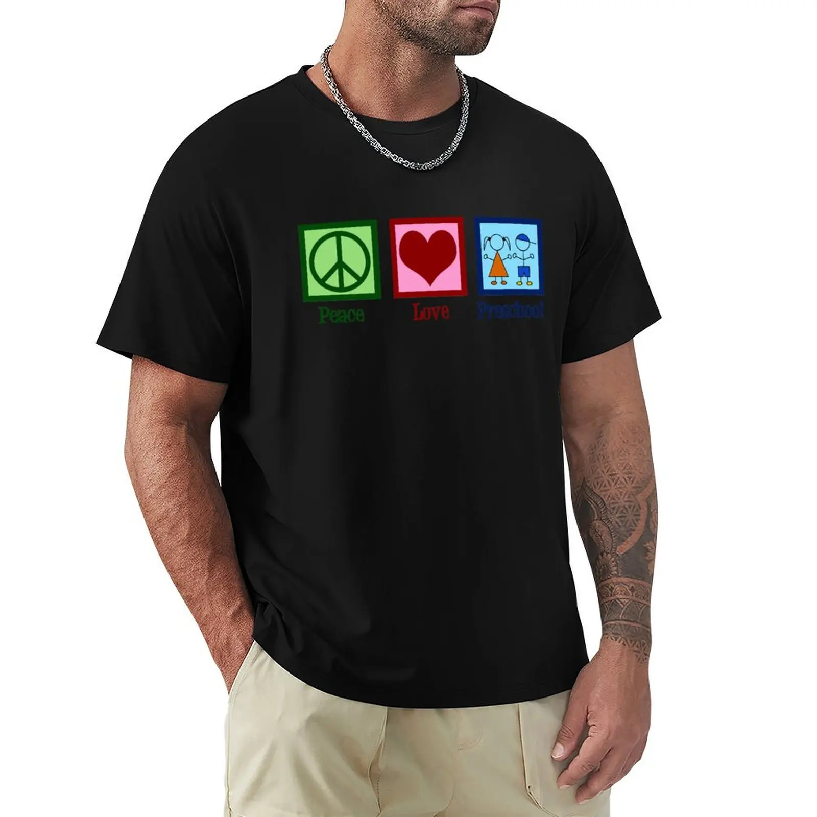 

Peace Love Preschool T-Shirt Basic Plain Tee for Spring and Summer