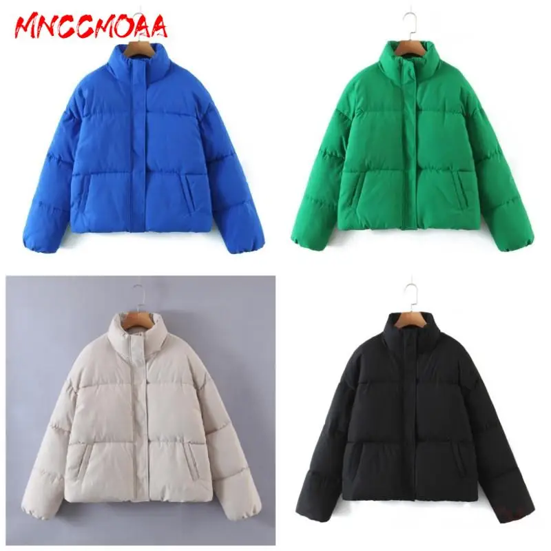 

MNCCMOAA-Women's Loose Standing Collar Parkas, Zipper Coat, Casual Long Sleeve, Warm Tops, Outwear, Winter Fashion, 2024