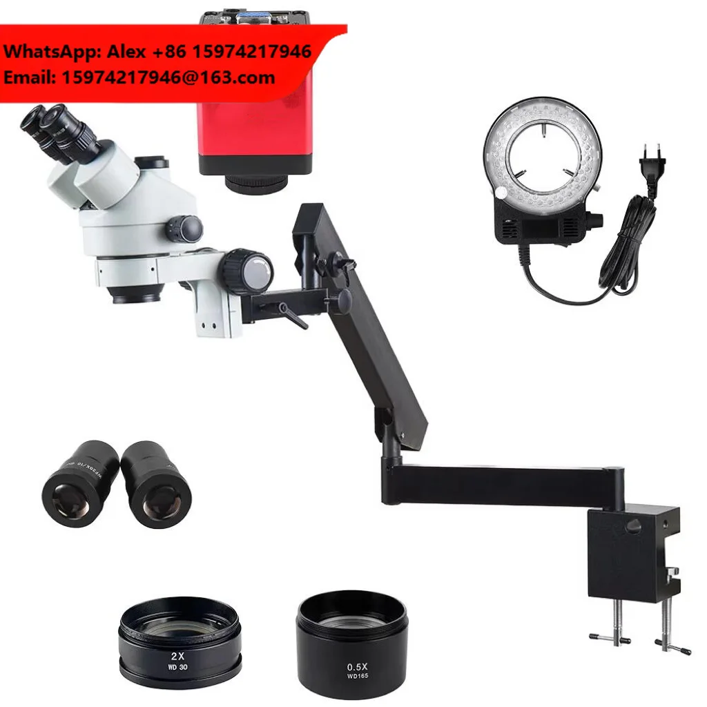 Trinocular Zoom Stereo Microscope With Boom Arm Led Ring LIght Digital Camera For PCB Repairs