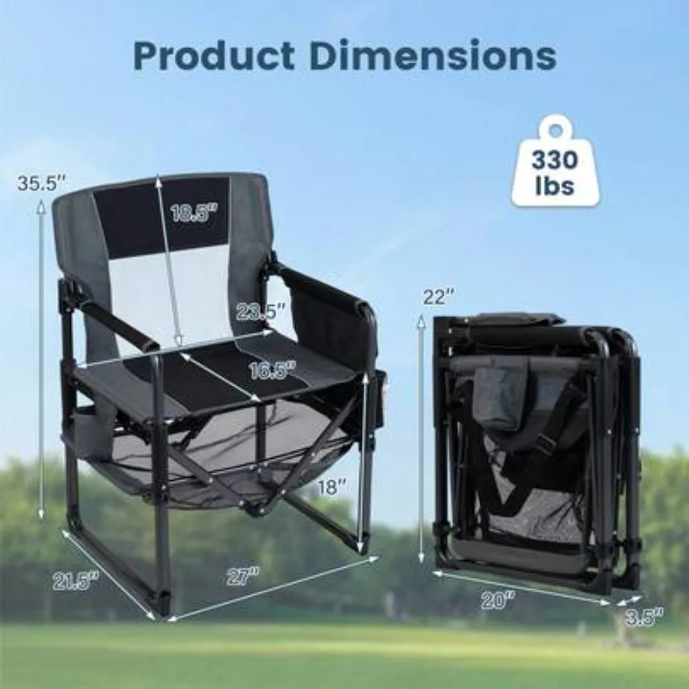 Portable Heavy Duty Outdoor Camping Chair for Adults, Folding Lawn Chair with Cup Holder and Side Pocket, Lightweight with Carry Bag for Beach, Travel, Concerts, Sporting Events, Backyard, Tailgating, Fishing, Hiking, 300 LBS Capacity