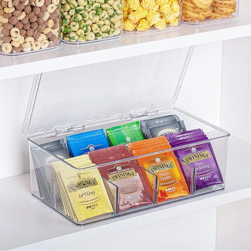 1pc Acrylic Transparent Tea Bag Storage Box With Lid Office Multifunctional Organizer Coffee Compartment view 5