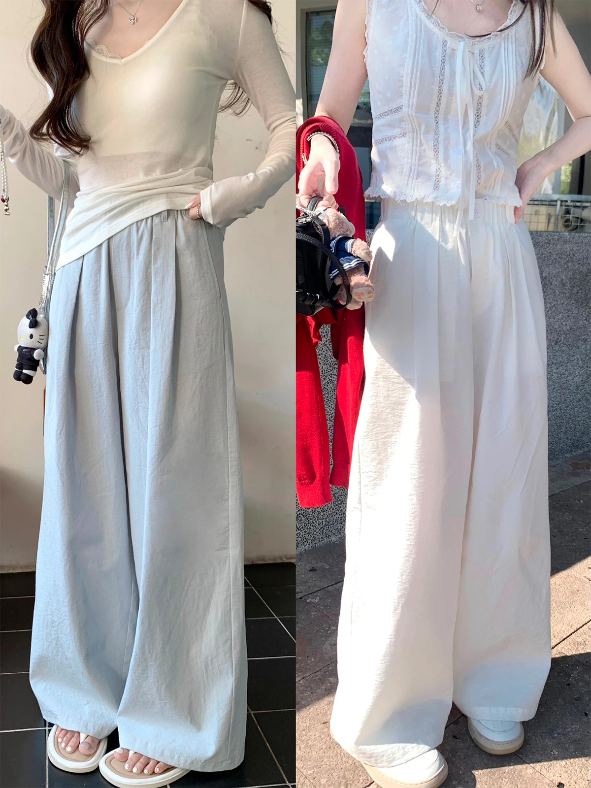 

Свободные широкие повседневные брюки для женщин, тонкие, с высокой талией, длинные, удобные, свободного кроя, в корейском стиле, универсальные, модные