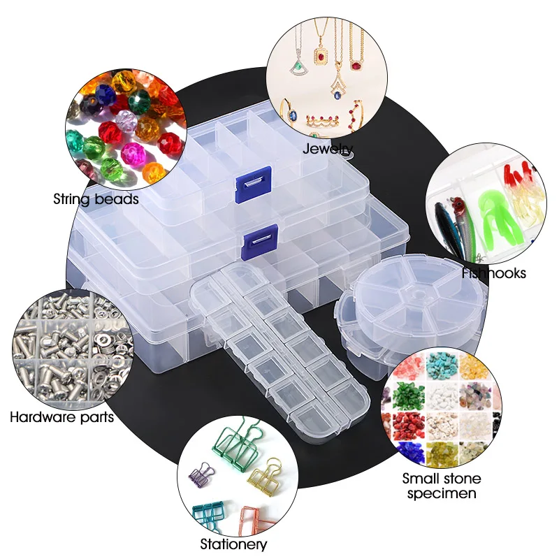 Doorzichtige Plastic Opbergdoos Sieraden Doos Compartiment Verstelbare Container Voor Kralen Earring Box Voor Sieraden Rechthoek Box Case