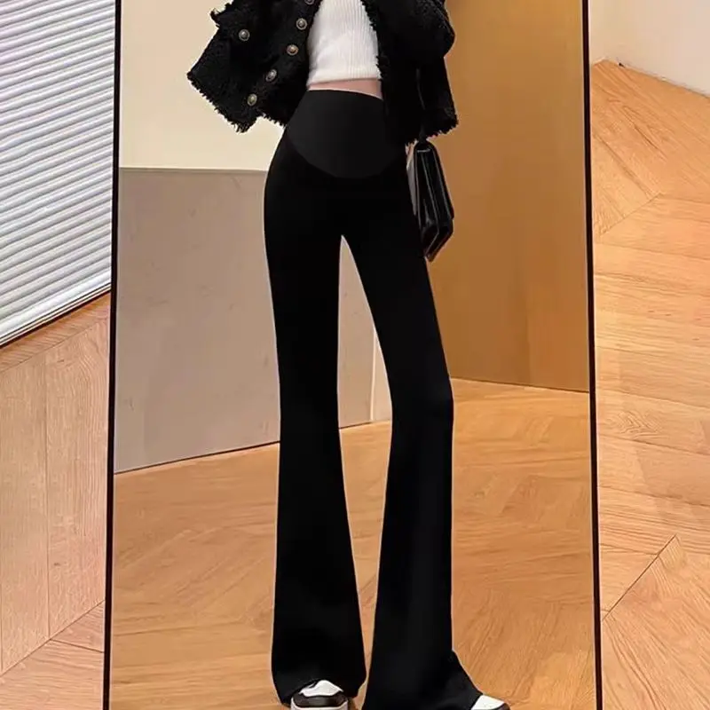 Micro Maternity Pants Autumn Winter Padded Outer Wear Flared High-Waisted Pants Fertility Spring Autumn Maternity Pants