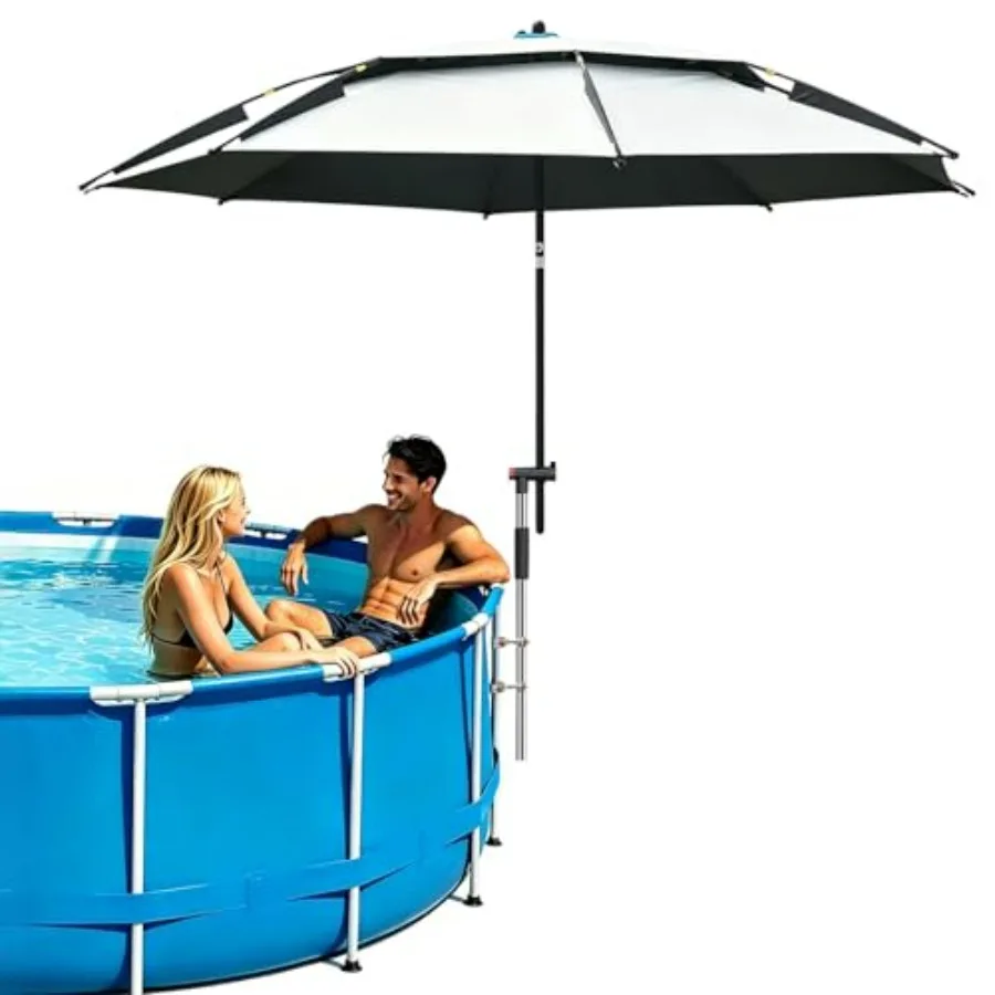 Above Ground Pool Umbrella 7.9 FT for Patio Beach Camping White Polyester with UPF 50+ Sun Protection, 360 Rotating Tilt Adjust