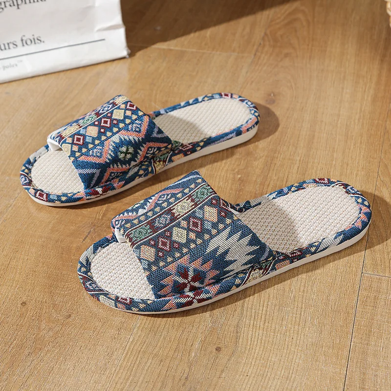 Natural Linen Sandals For Women Men Non-Slip Wear-Resistant Casual Flip Flops Candy Color Unisex House Slipper For Spring Summer view 3