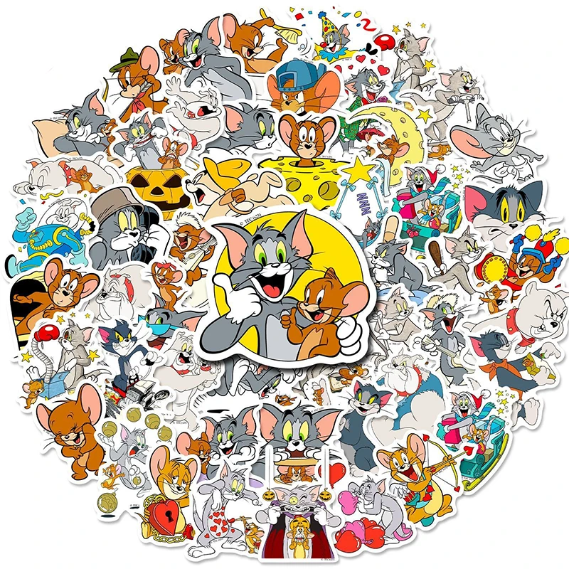 50 Stuks 3 Stijlen Tom En Jerry Diy Graffiti Stickers Anime Figuur Spike Tyke Bag/Skateboard Geen Herhaling Waterdichte Zonnebrandcrème Sticker