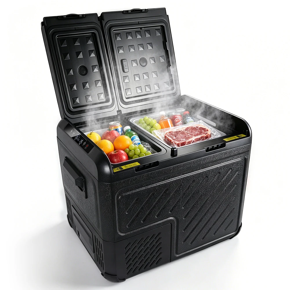 Podofo 35L/45L/55L Auto-Kühlbox Tragbarer Kompressor-Kühler für Reisen und Camping Auto-Kühlschrank Leiser Betrieb LED-Licht Eisbox
