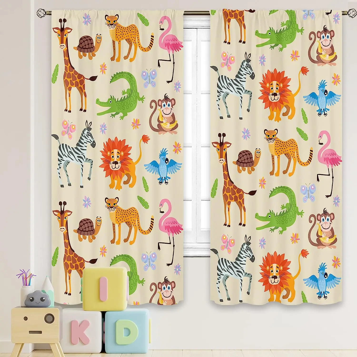 Imagem -03 - Nursery Animals Sharding Cortinas Escurecendo Cortina da Janela Leão Hipopótamo Girafa Sala de Estar Decoração do Quarto Pcs