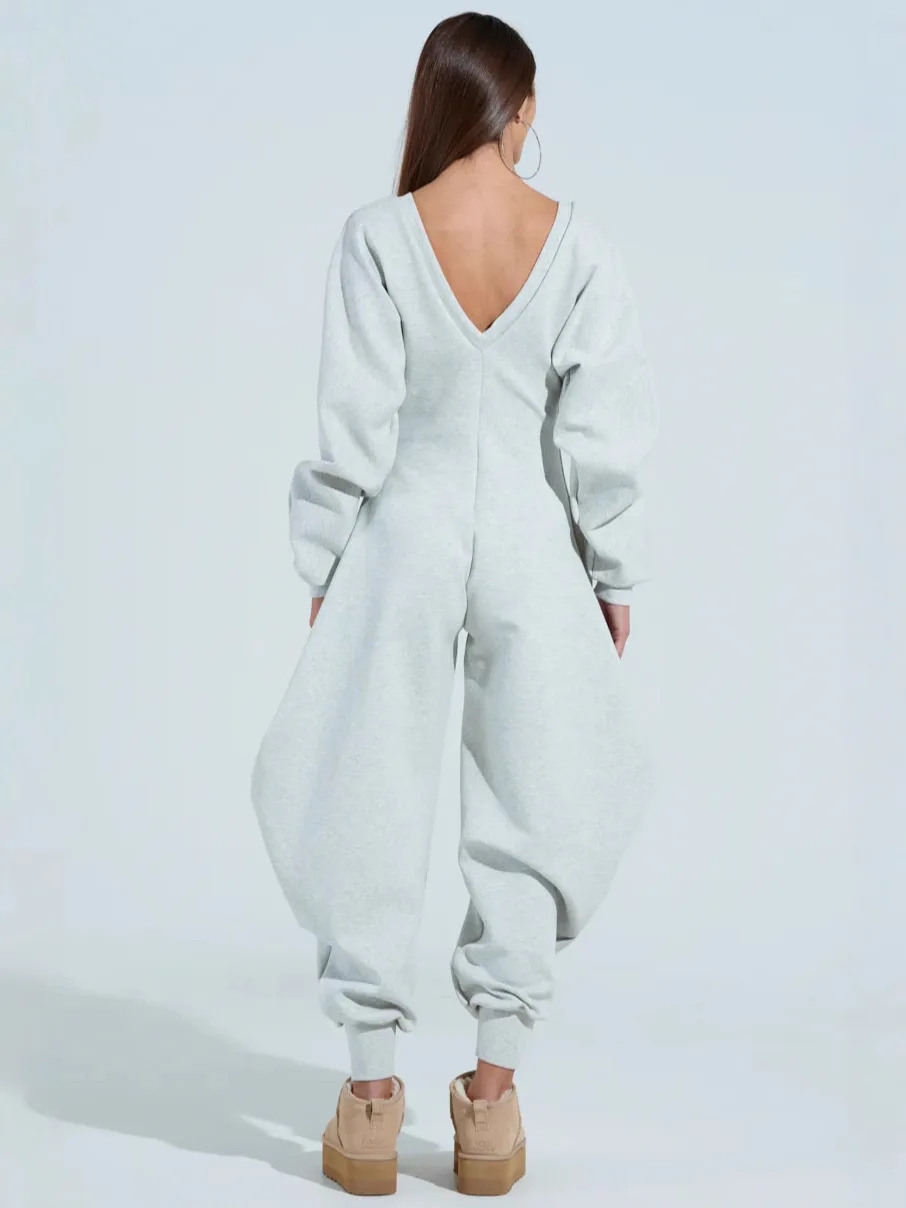 بدلة قفز جذابة على شكل حرف v بدلة قفز متوهجة بأكمام طويلة رومبير للتخسيس عالي الخصر