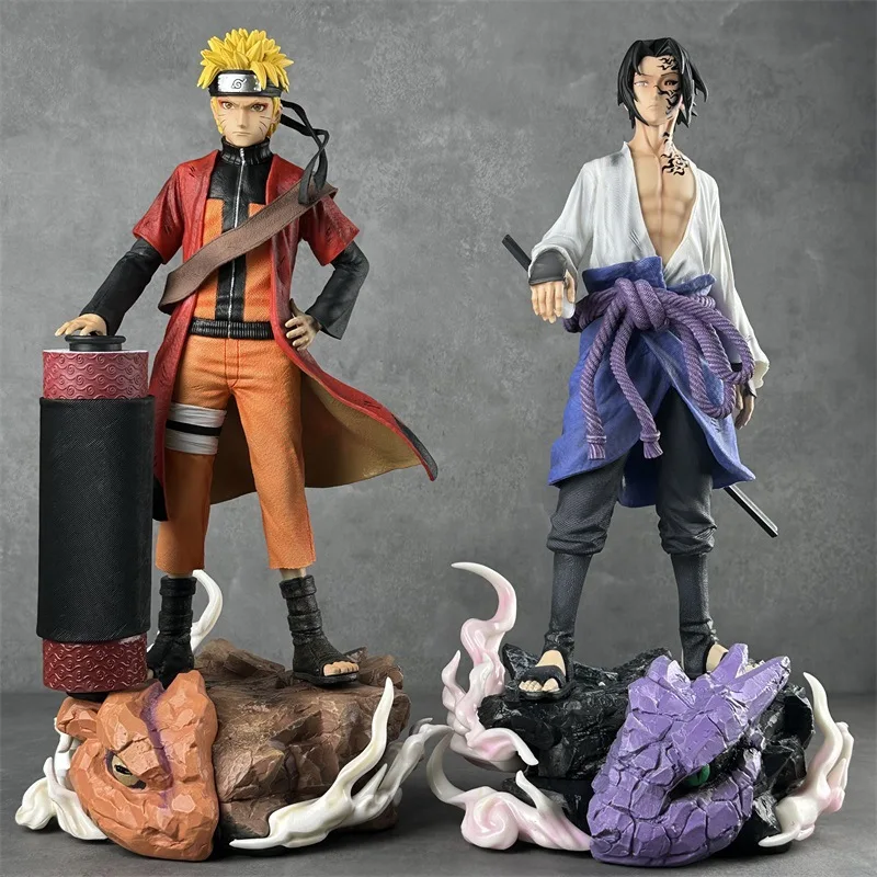 Bandai Naruto Handpiece GK Crow Curse Seal Sasuke Immortal Naruto 42cm Base Statue Model Anime Handheld Blind Box Room Ornament