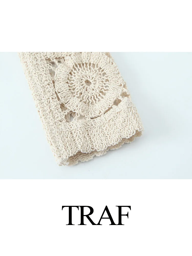 Traf-سترة نسائية برقبة على شكل حرف V ، أنيقة ، أكمام طويلة ، مجوفة ، معطف محبوك ، أزرار كروشيه ، ملابس خارجية ، موضة جديدة ، صيف