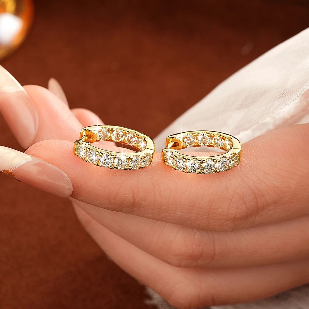 OXTAO 14K Gold Filled Moissanite Hoop Earrings for Women Round Cut Lab Diamond U-shape Earrings Jewelry 3mm D Color Certified - view 5