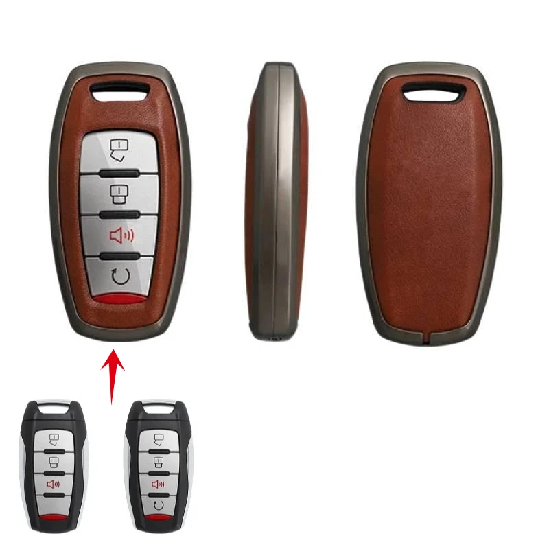 Zinc Alloy Leather Car Remote Key Case Cover For Great Wall Cannon POWER 2022 H6 Cannon P Series M4 Hover Keychain 3/4 Buttons
