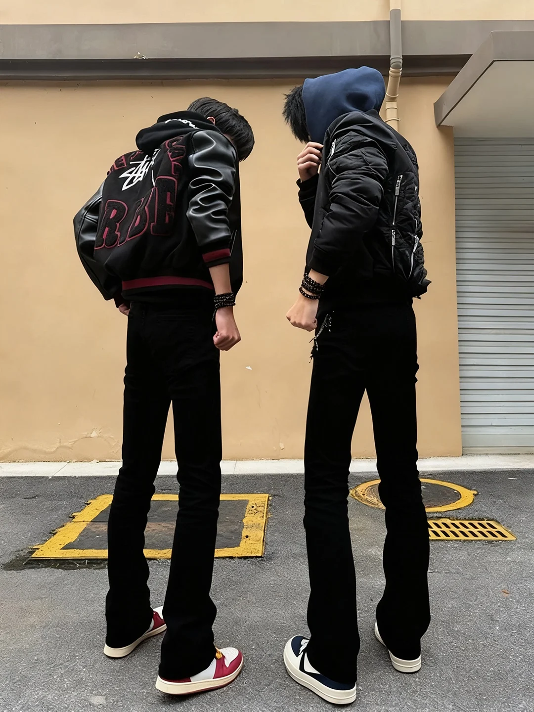 

American High Street Vibe Men's Black Fleece Lined Jeans mid Waist Straight Leg Tapered Slimming Pants Casual Wear