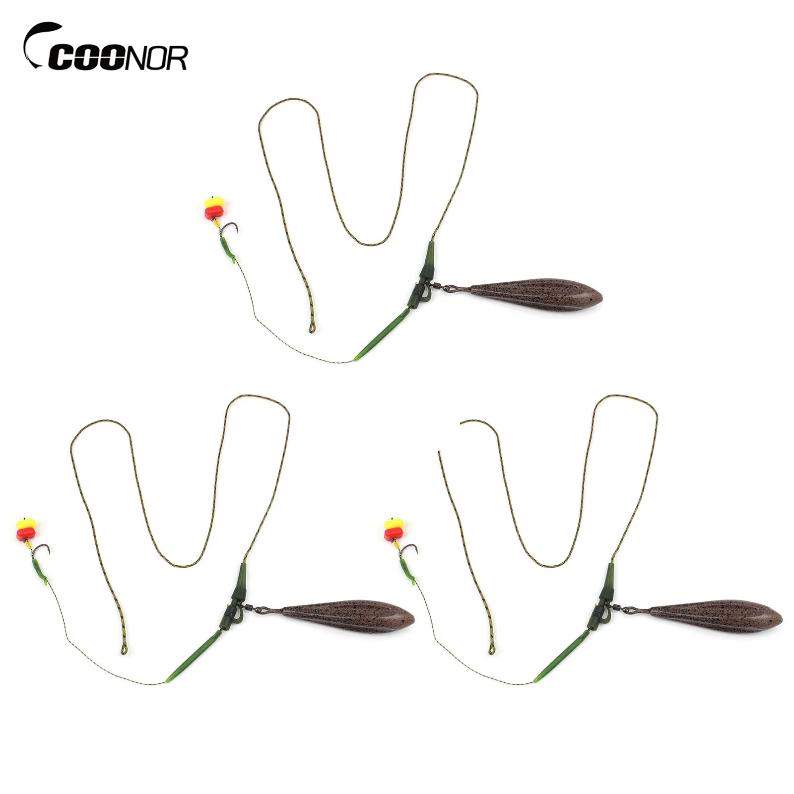 Coonor 3 Pack Carp Fishing Inline Rig Set with Sinker Weight Tail Rubber Tubes Anti-Tangle Sleeves Quick Change Swivels