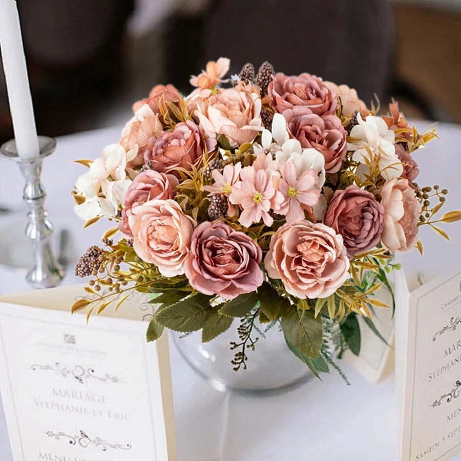 

1Pc Silk Artificial Flowers Rose Peony Wedding Bridal Bouquet Home Festival Outdoor Yard Garden Arch Diy Gift Box Festival Decor