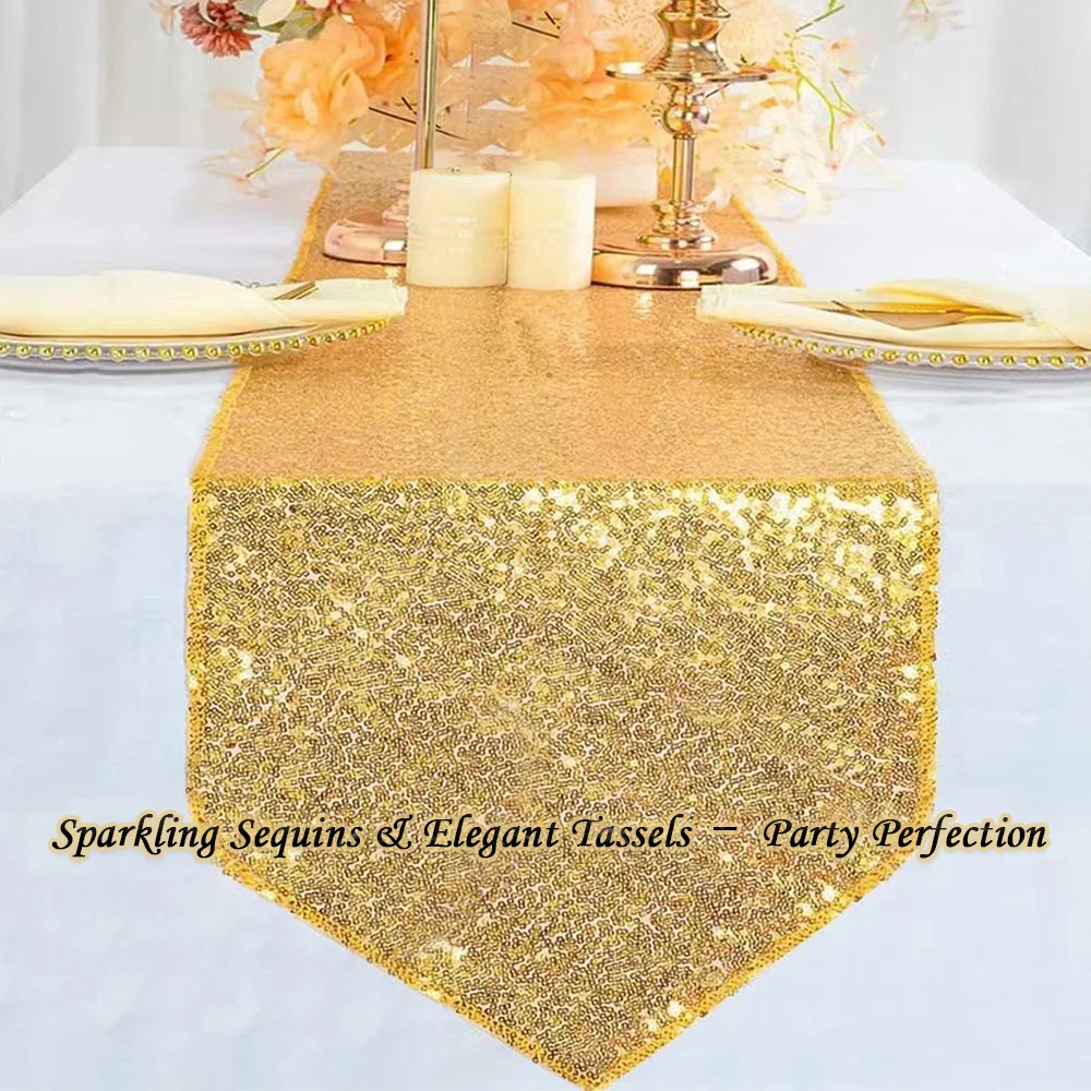 

Tassel Sequin Table Runner | Modern Minimalist Table Decor |Holiday Party Wedding Christmas Birthday Banquet Tablecloth