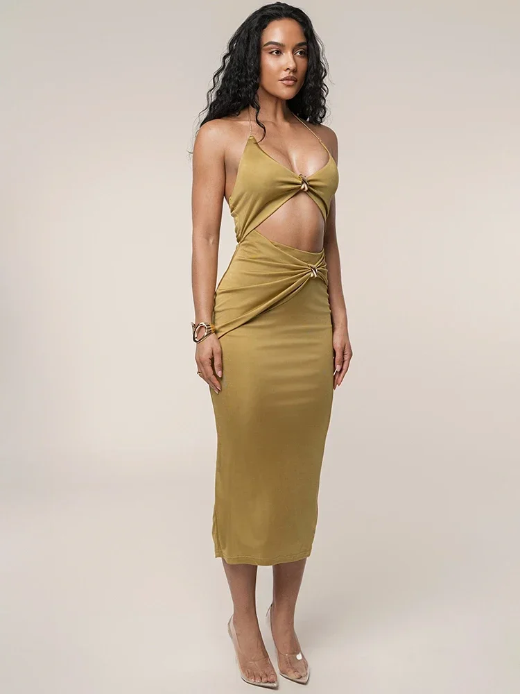 Chaxiaoa recorte fora do ombro sexy maxi vestido feminino verão moda sem alças sem mangas sem costas bodycon clube festa vestido longo