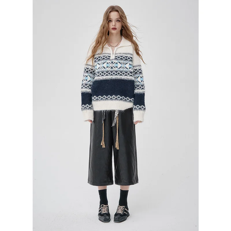 ELFSACK 2025, новые зимние поступления, широкие брюки из искусственной кожи с высокой талией для женщин