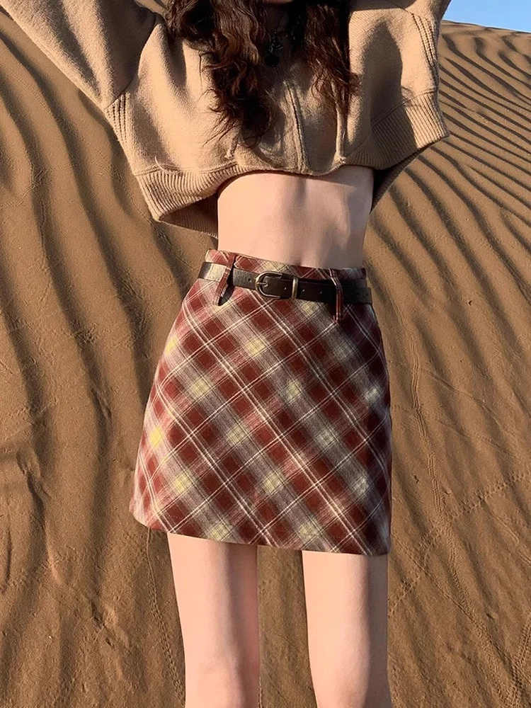 

Женская юбка А-силуэта больших размеров, красная в клетку, весенняя, с высокой талией, из полиэстера, с защитой от просвечивания, на молнии, для повседневной носки