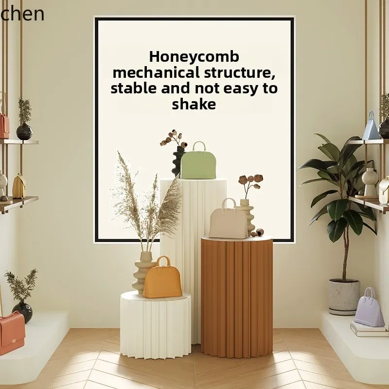 

L15- Simple Cylindrical Accordion Display Rack Island Table High and Low Decorative Display Stand Flower Shop Display Rack