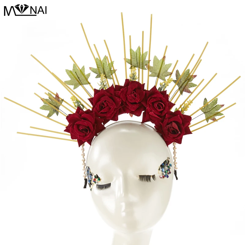 고딕 로즈 헤일로 머리띠 플라워 크라운 여신 헤일로 헤어 밴드 로리타 애니메이션 할로윈 코스프레 헤드 피스