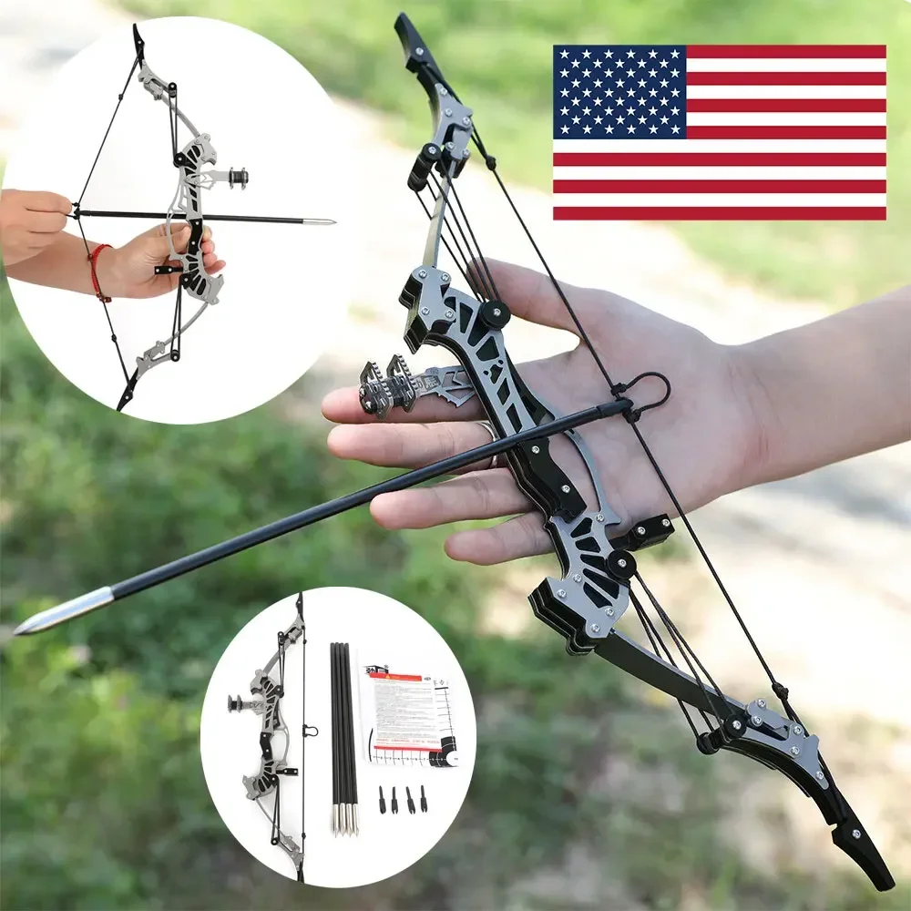 16lbs Mini Compound Bow Complete Plastic Arrow Set 16 Inch Short Lightweight Pocket Bow Portable Design Beginner Archery Gear for Backyard Target Shooting Entertainment Game and Holiday Present for Teenagers