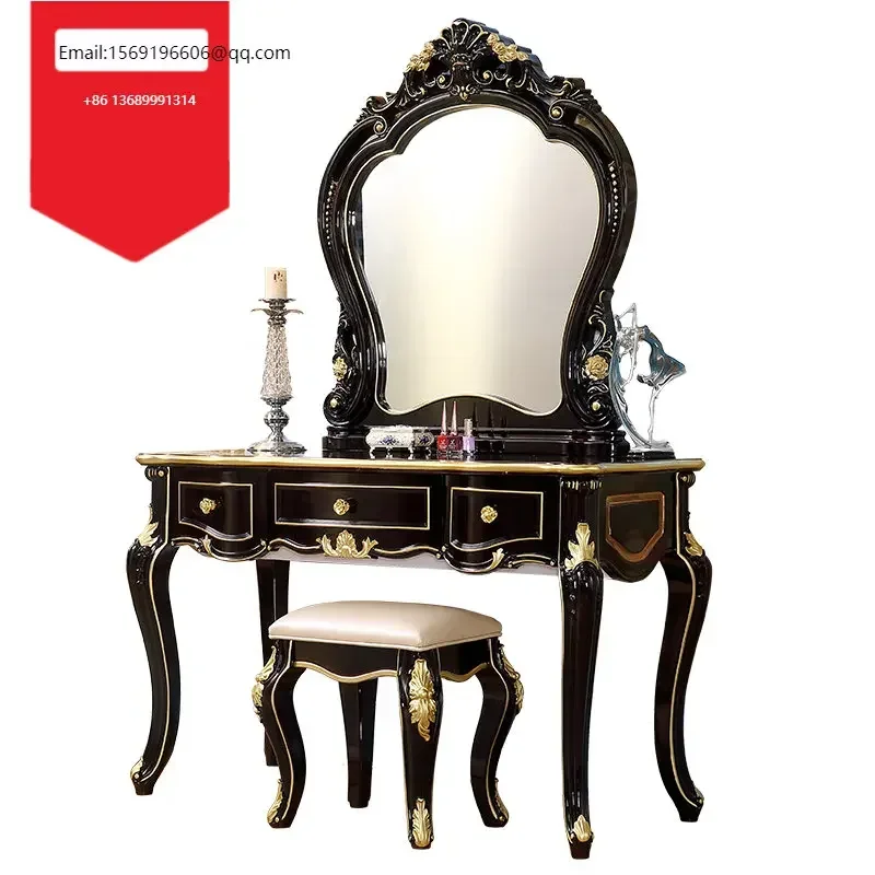 

European make-up table American carved bedroom villa Princess dresser table luxury French high-grade ebony dressing table