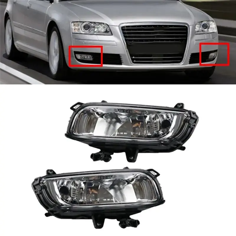 AMEXIAOXU 2PCS Front Bumper Fog Light 4E0941699B 4E0941700B Replacement Parts For A8 QUATTRO A8 D3 2008-2010 Halogen Fog Lamp